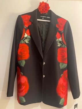 Karl Lagerfeld Black Blazer with Red Rose Motif